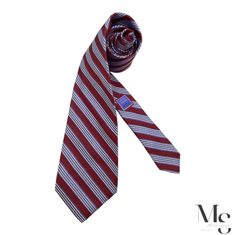 DANIEL CREMIEUX LIMITED EDITION 7-Folds Burgundy Blue Striped Silk H.M Italy E.C
